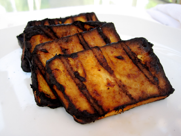 Grilled Tofu with Rhubarb BBQ Sauce via Laurie Sadowski