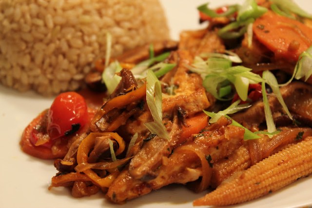 Mango and Lychee Tofu Stir Fry via Vegan Miss