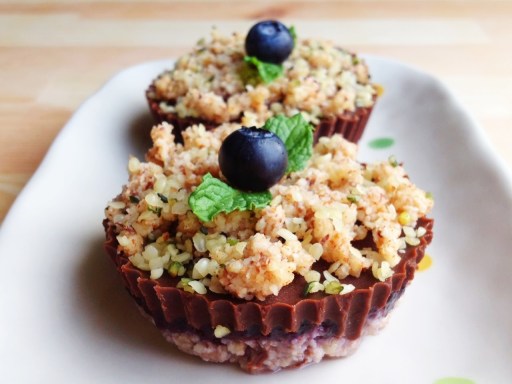 Wholly Vegan created Raw Chocolate Blueberry Hazelnut Crumb Cups