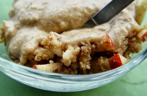 Veganosaurus made Raw Cinnamon Apple Crumble with Date Almond Sauce